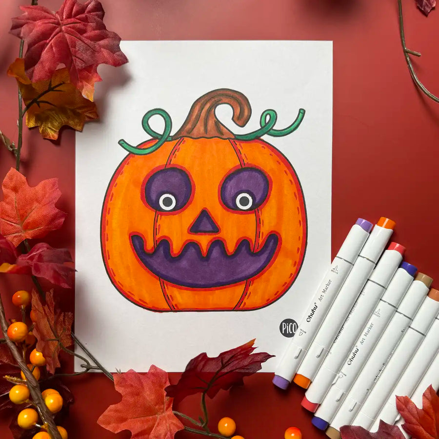 Coloriage gratuit - Citrouille sympa - Coloriage PiCO Tatoo - Free coloring - Friendly Pumpkin - Pico coloring
