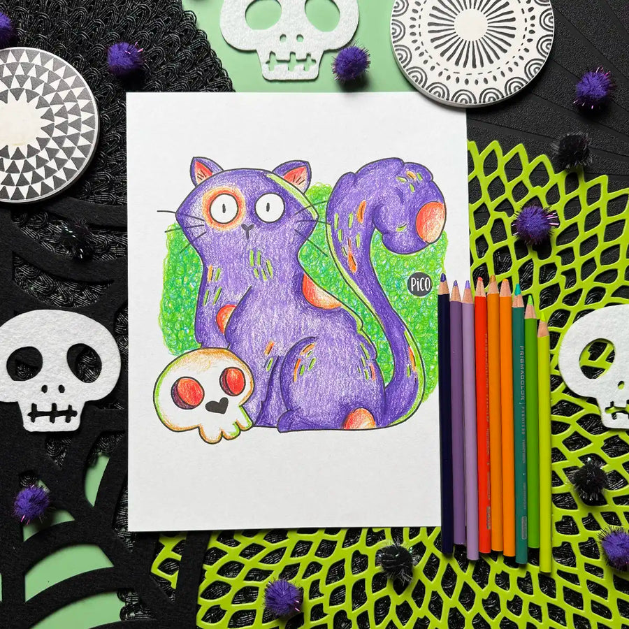Coloriage gratuit - Chat Mauve - Coloriage PiCO Tatoo - Free coloring - Purple cat - Pico coloring