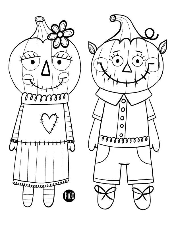 Coloriage gratuit - Les épouvantails en citrouilles Coloriage PiCO Tatoo