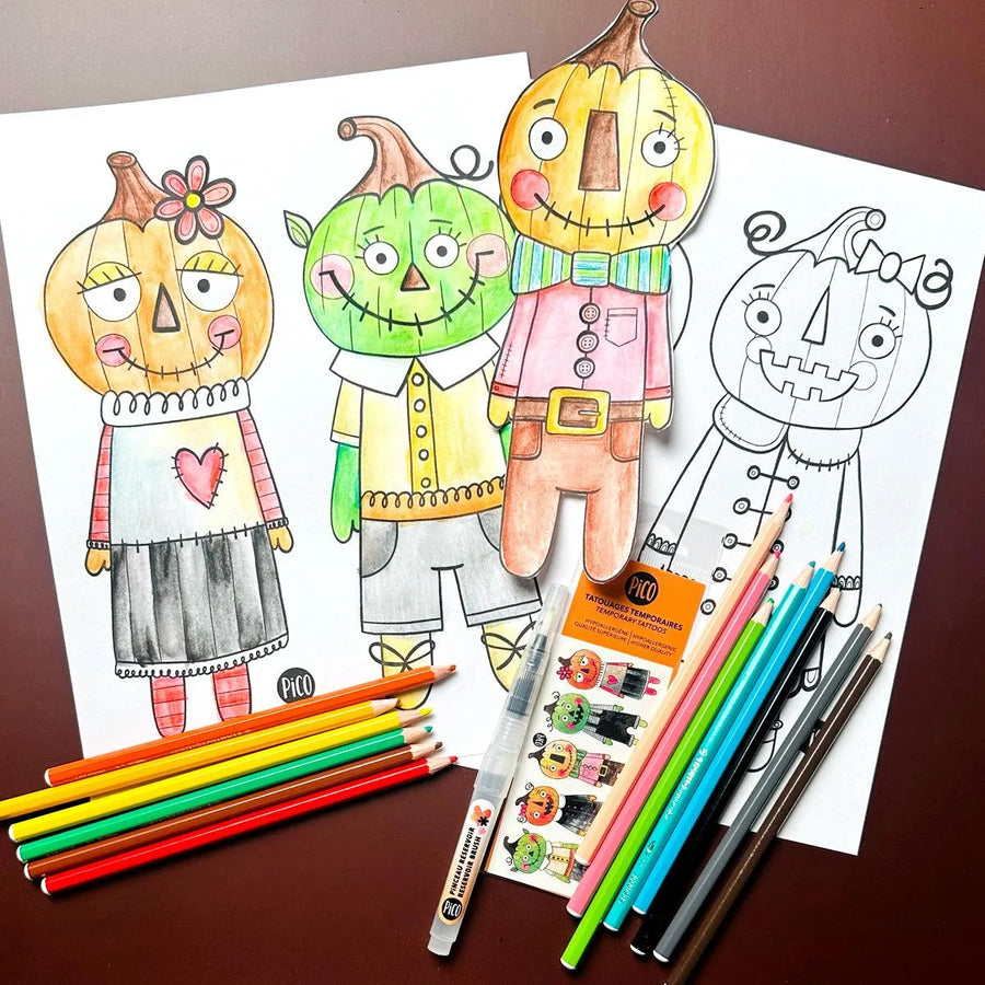 Coloriage gratuit - Les épouvantails en citrouilles Coloriage PiCO Tatoo