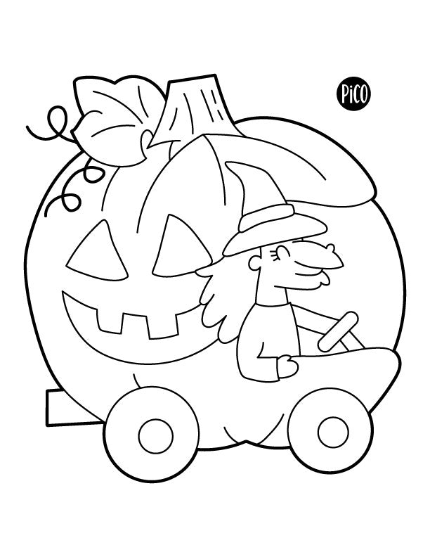 Free coloring - Pumpkin on wheels