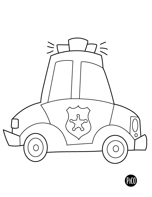 "Coloriage gratuit de voiture de police avec girophare pour enfants à imprimer"
/ "Free printable police car coloring page with light bar for kids"