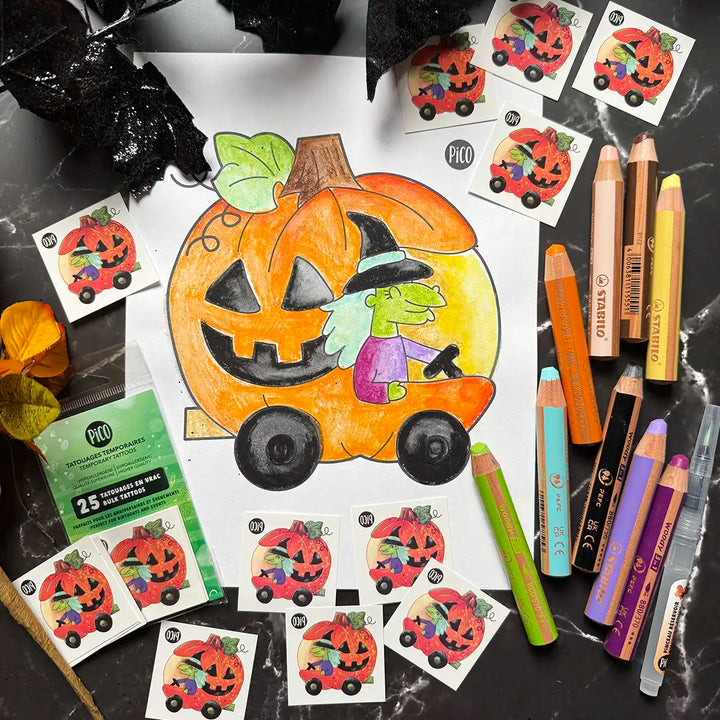 Free coloring - Pumpkin on wheels