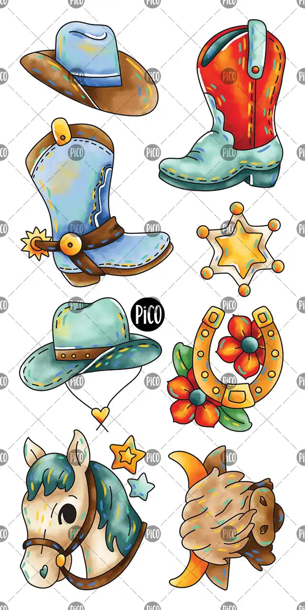 Tatouages Western avec bottes, chapeaux de cowboy et chevaux