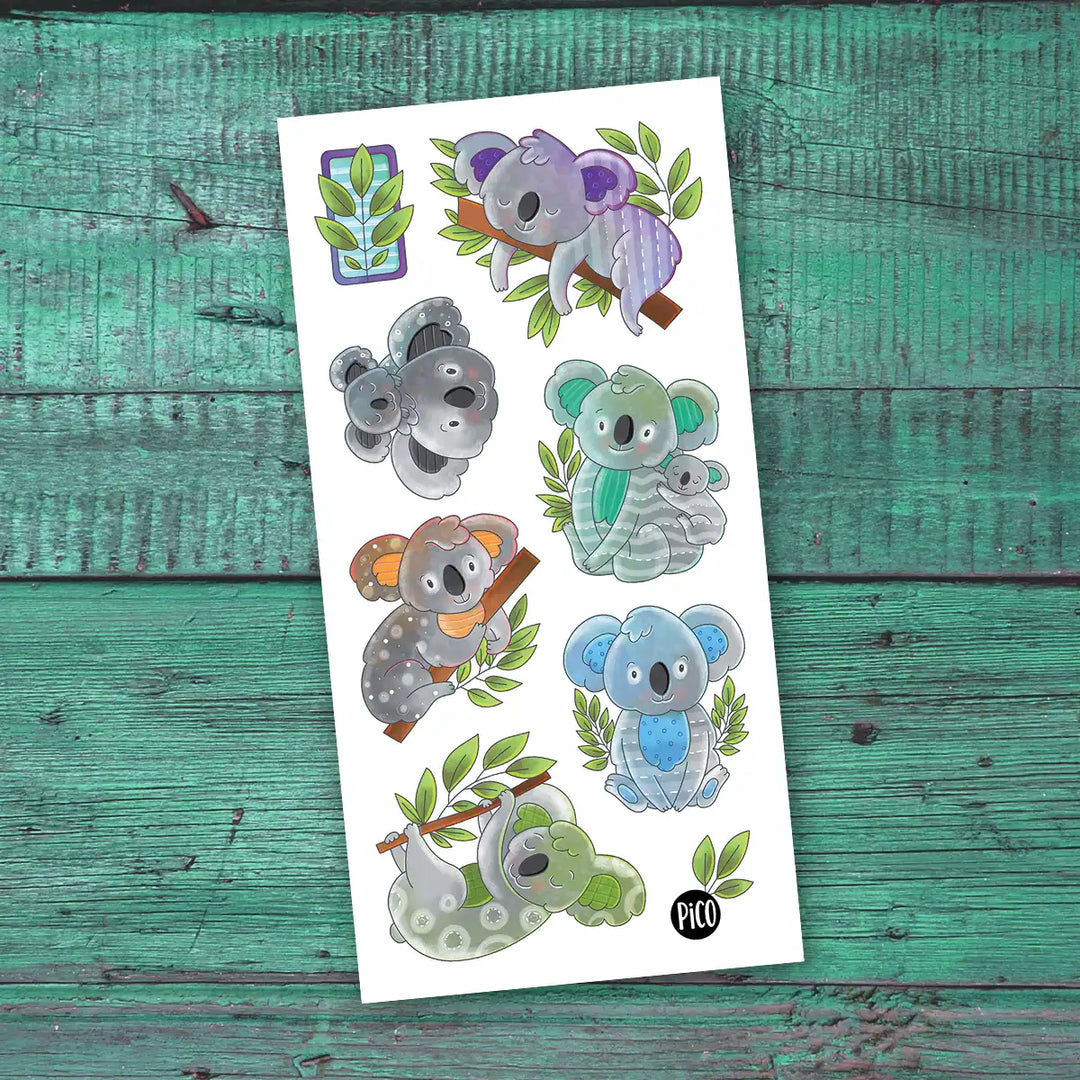 Tatouages temporaires pour enfants, koalas coquins aux expressions amusantes / Temporary tattoos for kids, naughty koalas with fun expressions