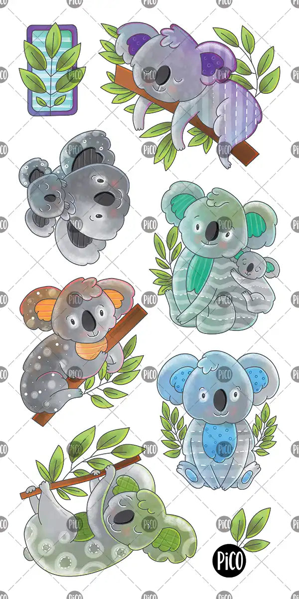 Tatouages temporaires pour enfants, koalas coquins aux expressions amusantes / Temporary tattoos for kids, naughty koalas with fun expressions