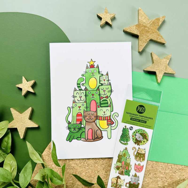 Greeting card – Christmas tree cat