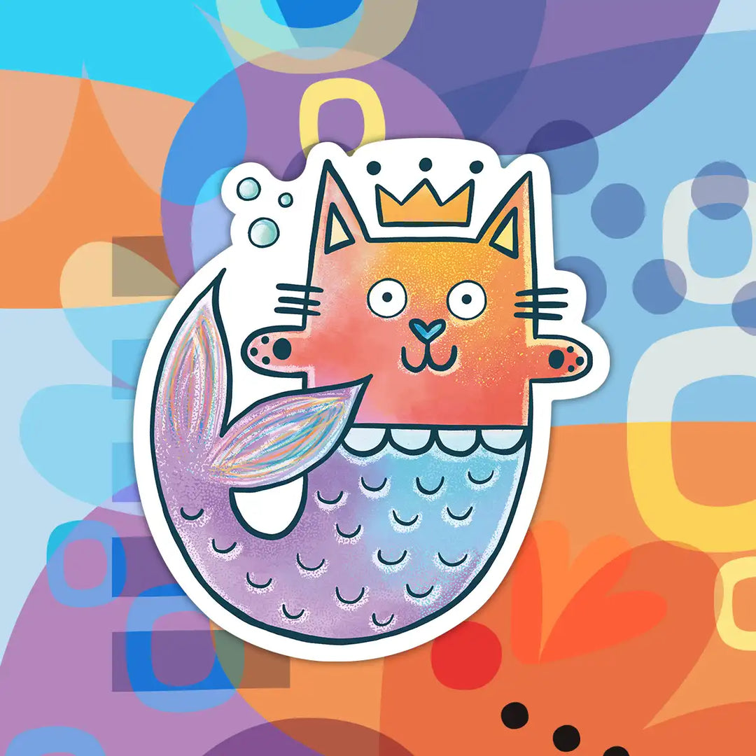 Autocollant vinyle chat sirène aux couleurs pastel, design kawaii pour enfants
Pastel mermaid cat vinyl sticker, kawaii design for kids