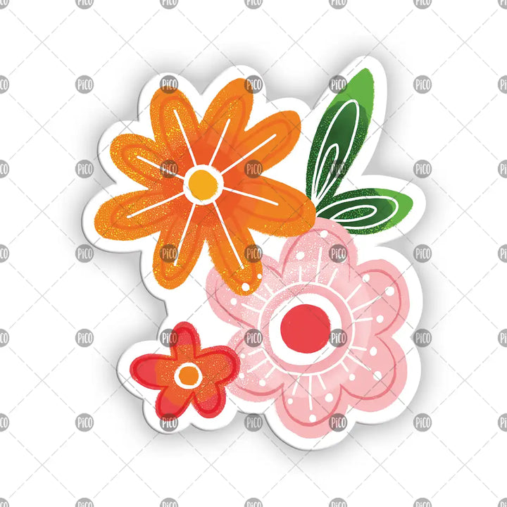 Autocollant en vinyle fleurs aux couleurs vives sur fond blanc 
Colorful floral vinyl sticker on white background