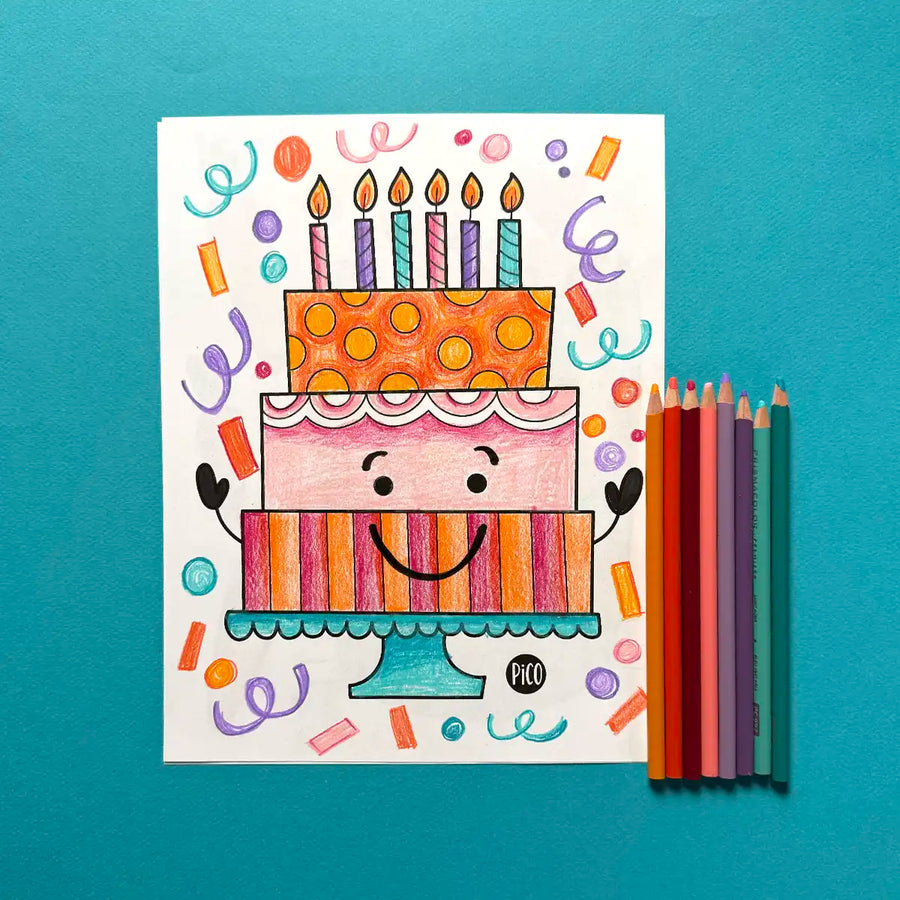 Gâteau d'anniversaire à colorier, téléchargement gratuit par PiCO