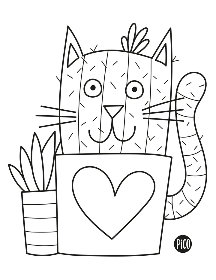 Coloriage gratuit - Chat cactus