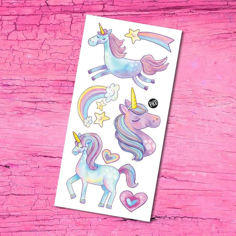 Lot avantageux de 6 tatouages temporaires pour fille - Licorne