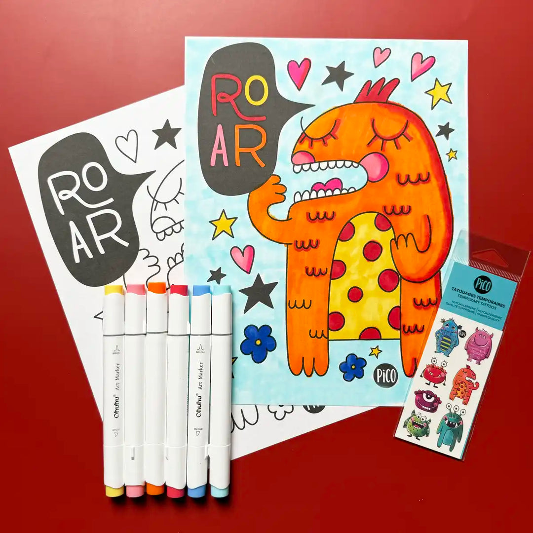 Coloriage gratuit - Monstre mignon - Coloriage PiCO Tatoo - Free coloring - Cute Monster - Pico coloring