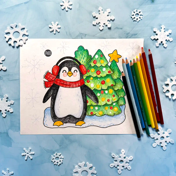 Coloriage gratuit - Le pingouin de Noël