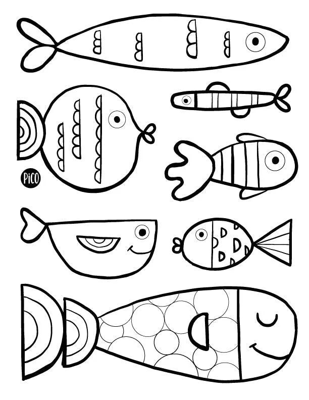 Coloriage à imprimer gratuit PDF - Les poissons multicolores