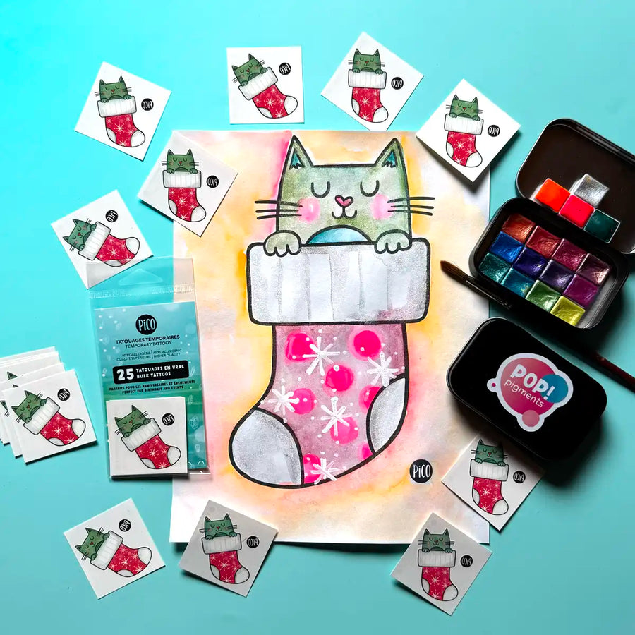 Coloriage à tlécharger du chat dans un bas de Noël