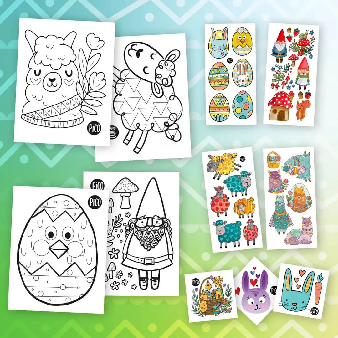 Ensemble surprise Douceur, créé par PiCO Tatouages temporaires. Coloriages et tatouages temporaires. Dessins créés au Québec.