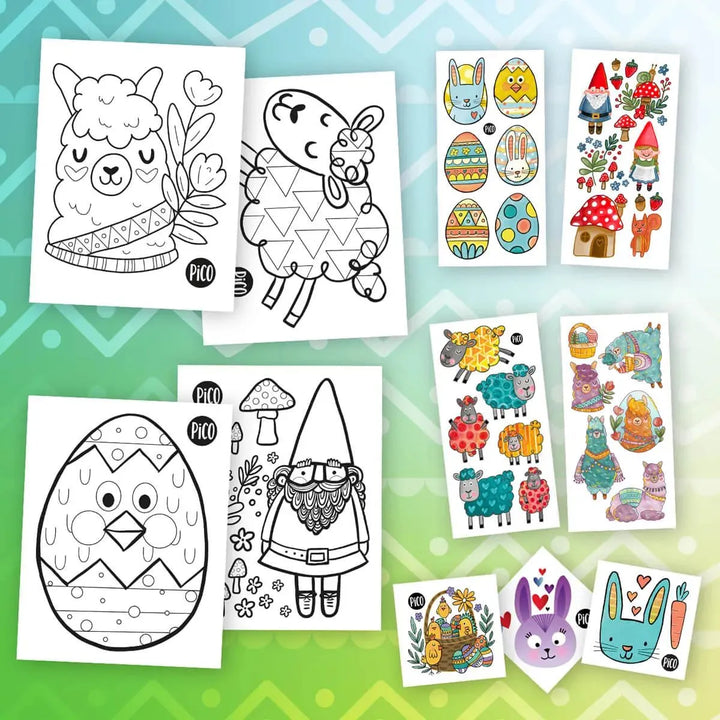 Ensemble surprise Douceur, créé par PiCO Tatouages temporaires. Coloriages et tatouages temporaires. Dessins créés au Québec.