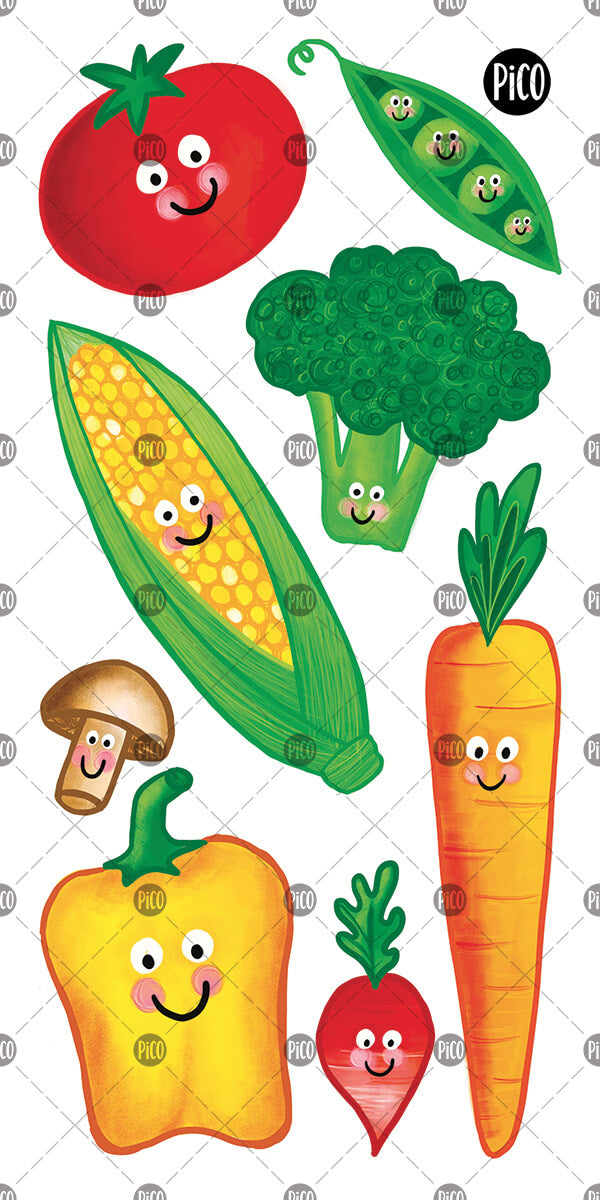 Tatouages temporaires de carotte, brocoli, maïs, poivrons, tomate et autres légumes sympathiques faits par PiCO Tatoo