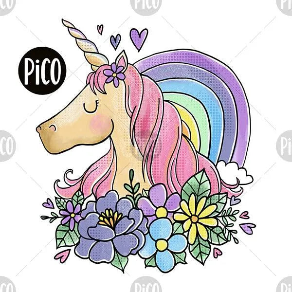 Tatouages temporaires en vrac de la licorne sympatique. Dessin créé au Québec par PiCO Tatouages temporaires.